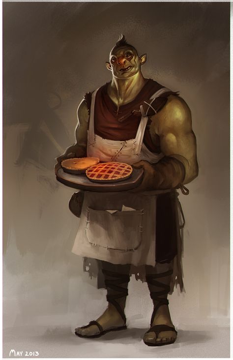 Orc Bartender, Tavern Keeper Dnd, Cook Character Art, Dnd Tavern Keeper Art, Dnd Cook, Tavern Concept Art, Tavern Keeper Character, Fantasy Tavern Owner, Tavern Owner Art