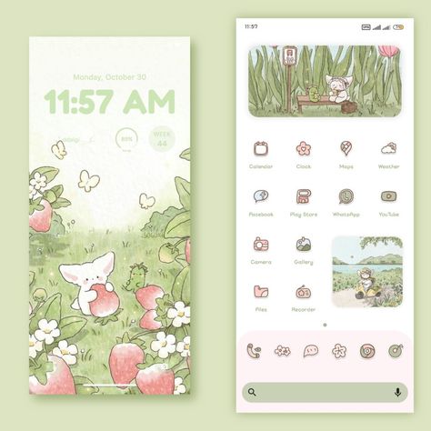 Wallpaper Themes Android, Cute Android Themes, Android Theme Aesthetic, Phone Theme Android, Phone Layout Widgets, Homescreen Organization Android, Green Phone Layout, Android Phone Layout, Green Phone Theme