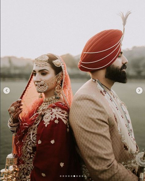 Indian Bridal Couple Photoshoot, Punjabi Wedding Poses, Sikh Couple, Hindu Wedding Photos, Sikh Wedding Photography, Bride Groom Photoshoot, Punjabi Wedding Couple, Asian Wedding Photography, Anand Karaj