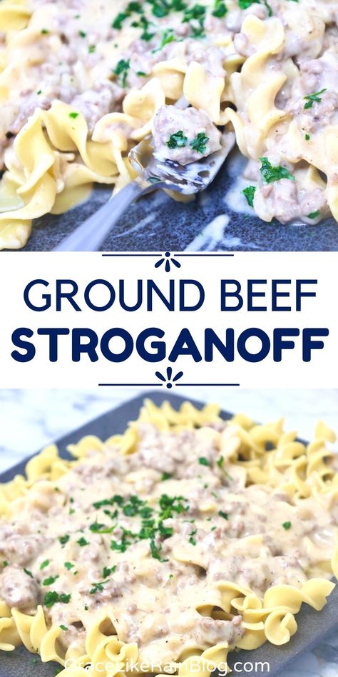 Easy Ground Beef Stroganoff - Grace Like Rain Blog: Recipes From Our Family to Yours Easy Stroganoff Recipe Ground Beef, Healthy Stroganoff Recipe, Stragonoff Recipe, Healthy Stroganoff, Healthy Beef Stroganoff, Stovetop Appetizers, Ground Beef Stroganoff Recipe, Easy Ground Beef Stroganoff, Easy Goulash Recipes