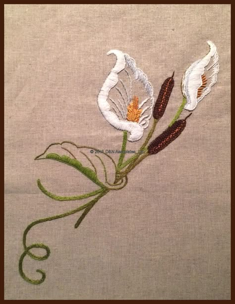 Calla Lily Embroidery Pattern, Embroidered Calla Lily, Calla Lily Embroidery, Queer Crafts, Lily Embroidery, Sleeping Puppy, Puppy Sleeping, Quilting Designs Patterns, Lily Pattern