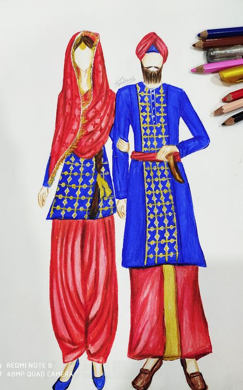 Traditional punjabi dress Punjab Traditional Dress, Punjab Drawing, Punjabi Art, Traditional Woman, Figure Illustration, Easy Cartoon, Fashion Illustration Poses, Women Drawing, Illustration Collage