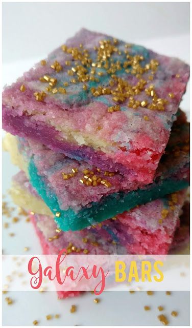 Galaxy Bars - Sunshine and Munchkins Space Themed Desserts, Galaxy Desserts, Neon Food Coloring, Galaxy Cookies, Applesauce Muffins, Space Food, Colorful Desserts, Sugar Cookie Bars, Themed Desserts