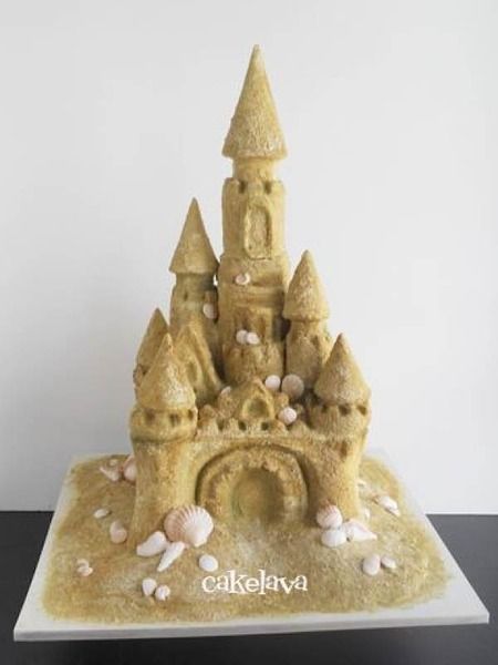 Whether they're made of sand, stone, or ice, there's just something magical about castles. So no w... Sandcastle Cake, Sunday Sweets, Castle Cakes, Sequin Cake, Island Cake, Ocean Cakes, Cake Wrecks, Traditional Wedding Cakes, Beach Cakes