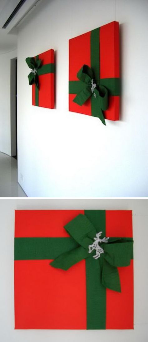 40+ Easy And Inexpensive DIY Christmas Hacks For A More Liveable Holiday 2017 Diy Xmas Decorations Living Room, Wall Decoration For Christmas, Big Wall Christmas Decor Diy, Christmas Wall Diy Decor, Diy Christmas Decorations With Lights, Christmas Decorations For Walls, Diy Christmas Wall Decorations Easy, Easy Christmas Wall Decor, Wrapping Wall Art For Christmas