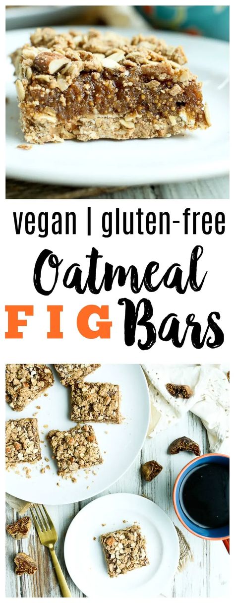 Oatmeal Fig Bars Recipe. gluten-free and vegan healthy recipe great for breakfast snack or dessert Fig Bars Recipe, Pear Oatmeal, Fig Dessert, Gluten Free Lasagna, Fig Bars, Gluten Free Oatmeal, Fig Recipes, Oatmeal Bars, Vegan Healthy