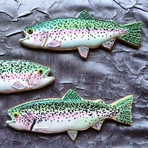 Trout Cookies, Decor Cookies, Fish Cookies, Cookie Connection, Summer Cookies, Sugar Cookie Designs, Pretty Cookies, Cookie Party, Fancy Cookies