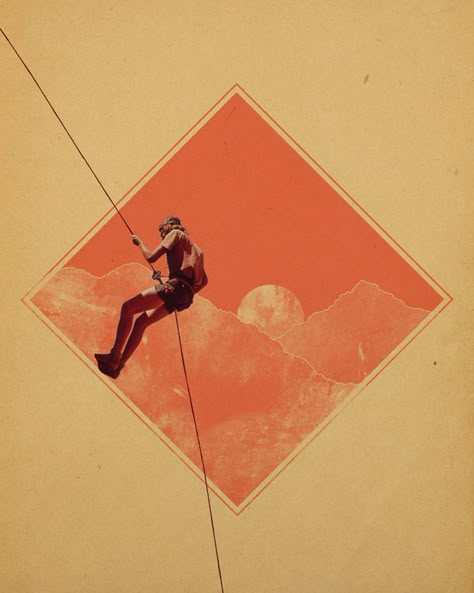 rapel Climbing Art, Fashion Illustration Vintage, Above And Beyond, Rock Climbing, Cool Posters, Collage Art, Painting & Drawing, Climbing, Illustration Design