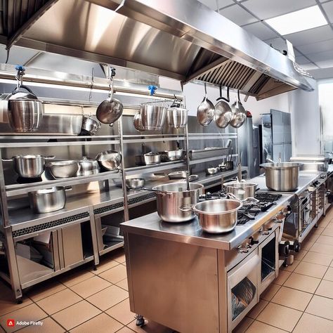 Photo stainless steel restaurant kitchen | Premium Photo #Freepik #photo Stainless Steel Restaurant Kitchen, Restaurant Wall Paper, Restaurant Appliances, Professional Kitchen Restaurant, Bloxburg Cafe, Chefs Kitchen Design, Restaurant Kitchen Design, Steel Restaurant, Culinary Kitchen