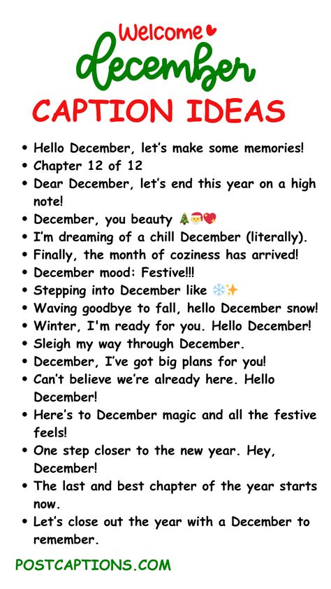 Hello December Instagram Captions Caption On December, Santa Ig Captions, Hello Captions Instagram, December Thoughts Quotes, Last December Quotes, December Captions For Instagram, Hello Captions, Holiday Insta Captions, December Story Instagram