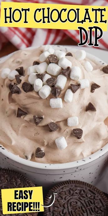 Hot Chocolate Dip Recipe, Hot Chocolate Dip, Chocolate Dip Recipe, Hot Chocolate Desserts, Easy Hot Chocolate, 4 Ingredient Desserts, Easy Dessert Dips, Dessert Dip Recipes, Cool Whip Desserts