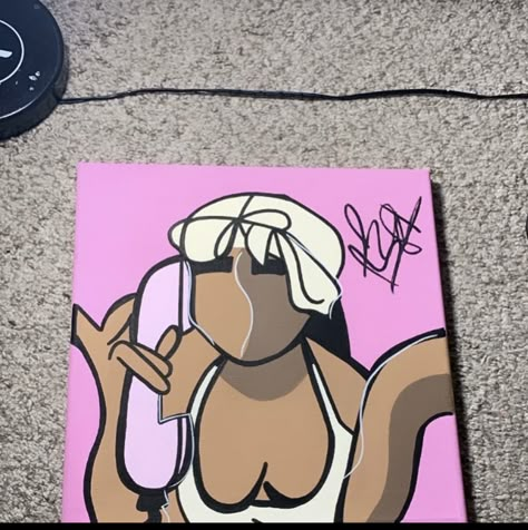 Trippy Cartoon Canvas Art, Summer Walker Canvas Painting, Streetwear Painting Canvas, Trap And Paint Canvas Ideas, Penny Proud Painting, Summer Walker Paintings, Rapper Paintings Easy, Random Painting Ideas On Canvas Easy, Aesthetic Cartoon Painting Easy