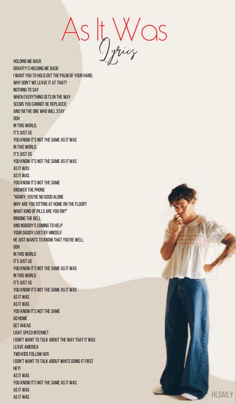 as it was -harry styles As It Was Lyrics, Style Lyrics, Harry Styles Poster, Harry's House, You Are Home, Harry Styles Wallpaper, Harry Styles Photos, As It Was, Palm Of Your Hand