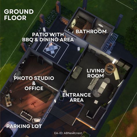 📷 The Photographer's Studio 📷 [swipe for floorplan] 🛋 Fully furnished 🍀 Functional & playtested 🏘 Moschino, Spa Day & Home Chef Hustle ✅ No CC 📐 30x20 It's in the gallery. EA-ID: ABNewcrest 🌿 #showusyourbuilds #sims4 #thesims4 Sims 4 Builds, Sims Building, Office Entrance, Living Room Photos, Sims 4 Build, Sims 4 Houses, Photographic Studio, Sims House, The Sims4