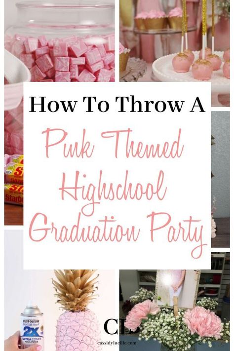 Pink graduation party theme decorations. How to throw a pink high school graduation party. The best pink graduation party decor. Pink Graduation Party Ideas, High School Graduation Party Food, High School Graduation Party Themes, Themed Graduation Party, Rustic Graduation Party, Diy Graduation Decorations Party, Pink Graduation Party, Girl Graduation Party, Floral Graduation Party