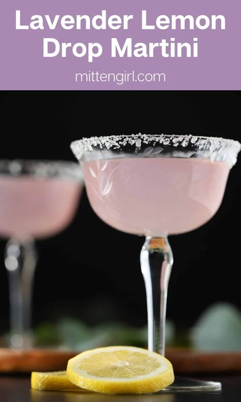 This 5 ingredient Lavender Lemon Drop Martini is a perfectly refreshing, summery cocktail. A grown up version of lavender lemonade, this drink will keep you cool on the hottest summer day. Lavender Mixed Drinks, Flavored Lemon Drop Martini, Lavender Drop Martini Yard House, Lavender Drop Martini, Lavender Lemondrop Martini, Lavender Lemon Drop Martini Recipe, Lemon Lavender Cocktail, Lavender Cocktails Recipes, Lemon Lavender Martini