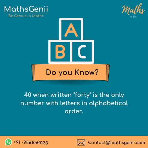 Did you liked this fact? Please tell us in the comments. Follow us for amazing math facts, questions, puzzles, tips and tricks. #cbse #maths #ncert #cbsemaths #mathstudent #mathskills #mathstudents #mathstricks #mathslover #mathsclass #mathsquiz #mathsmemes #mathspuzzle #mathsrevision #mathsexam #mathsquestions #quickmaths #mathsforlife #mathsgames #mathsforkids #mathstrick #mathsstudent #mathslove #mathematics #mathproblems #mathematician #mathclass Amazing Facts About Maths, Mathematics Images, Maths Fun, Maths Learning, Maths Games, Maths Exam, Smart Parenting, Alphabetical Order, Math Problems