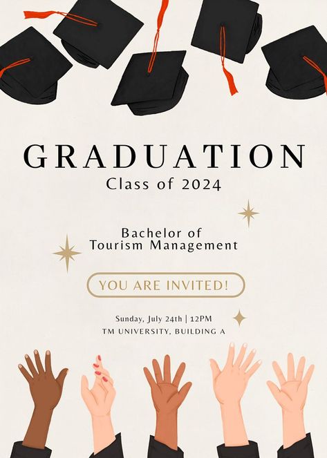 Graduation commencement invitation card template, editable digital painting remix | premium image by rawpixel.com / Aum Graduation Invitation Ideas Templates, Commencement Invitation, Graduation Invitation Ideas, Freshers Party, Graduation Invitation Cards, Creative Invitations, Invitation Card Template, Graduation Invitation, Awesome Designs