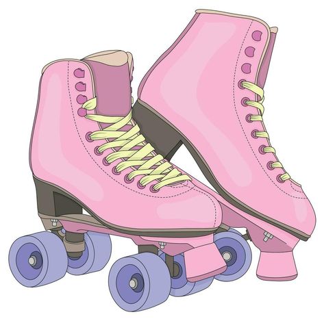 Retro roller skates. Footwear for outdoor activities. Color scheme of the model of roller skates from the front and inside. Detailed drawing. Roller Skate Painting Ideas, Roller Skating Drawing, Roller Skates Drawing, Roller Skates Clipart, Retro Roller Skates, Skate Art, Roller Skate, Roller Skates, Roller Skating