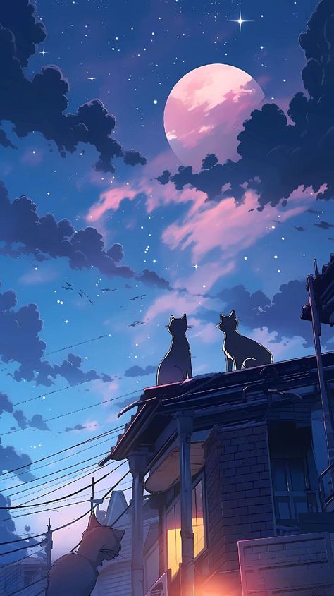 Cat Scenery Wallpaper, Kun333r Wallpaper, Anime Wallapers Aesthetics, Phone Wallpaper Images Aesthetic, Anime Cats Wallpapers, Lofi Cat Wallpaper, Space Anime Wallpaper, Iphone Night Wallpaper, Cute Anime Cat Wallpaper