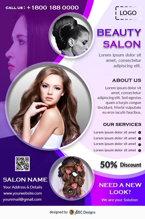 Free Beauty Salon Flyer Template is a good looking, modern, free flyer design, best suite for Beauty Parlour, salon, Wellness, and Spa businesses, etc. Beauty Parlour Offer Poster, Hair Salon Flyer, Beauty Salon Flyer, Rollup Design, Free Flyer Design, Beauty Salon Posters, Salon Names, Free Flyer Templates, Gambling Games