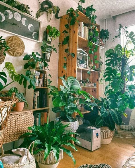 Lots Of Plants, Living Room Plants, Bohemian House, Dekorasi Kamar Tidur, Plant Decor Indoor, Bedroom Plants, House Plants Decor, Room With Plants, Maximalism