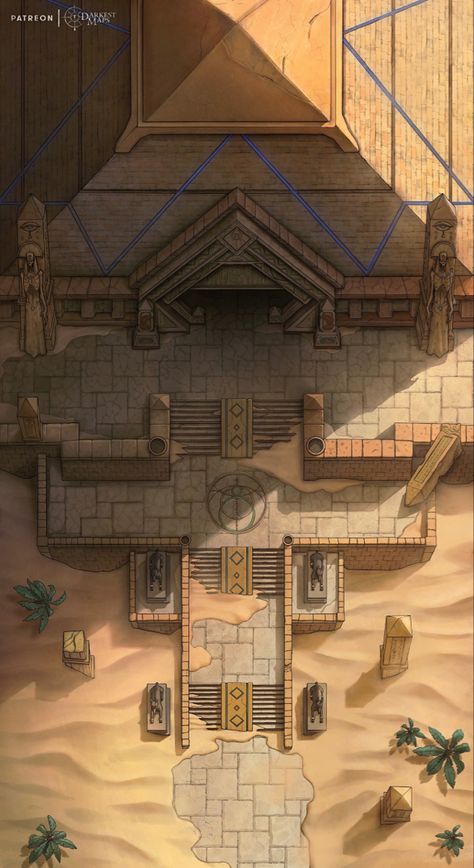 Dnd Battle Maps Temple, Desert City Map Dnd, Desert Ruins Battlemap, Dnd Desert Battle Map, Desert Battlemaps Dnd, Desert Temple, Desert Map, Ancient Pyramids, Fantasy City Map