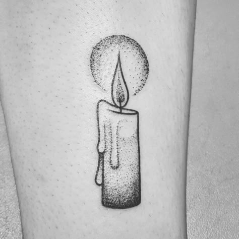 black illustration  stipple candle tattoo by Carrie Metz-Caporusso Black Candle Tattoo, Double Ended Candle Tattoo, Black Flame Candle Tattoo, Candle Burning At Both Ends Tattoo, Small Candle Tattoo, Candle Light Tattoo, Melting Candle Tattoo, Altar Tattoo, Burning Candle Tattoo