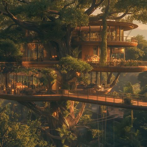 whispers of the wind: steampunk treehouse 🌳🍃 - Unveiling a whimsical treehouse bathed in afternoon sunlight. Biophilic, steampunk ingenuity creates a cozy refuge nestled amongst the branches. Whimsical details whisper of fantastical journeys, a perfect hideaway for dreamers and adventurers alike. ✨ - #ghibliaesthetic #whimsicaldecor #steampunkstyle #treehouseliving #cozyplace #biophilicdesign #treehouses #biophilicarchitecture Fantasy Treehouse Village, Steampunk Treehouse, Treehouse Mansion, Fantasy Treehouse, Dnd Places, Whimsical Treehouse, Treehouse Living, Biophilic Architecture, House Arch Design