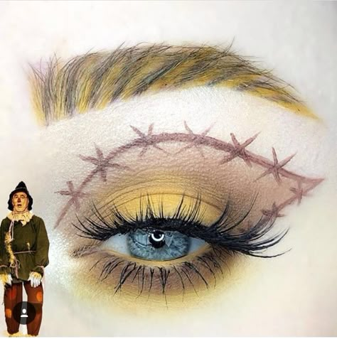 Scarecrow Eye Makeup, Scarecrow Ideas Makeup, Dorothy Wizard Of Oz Makeup, Scar Crow Makeup, Wizard Of Oz Scarecrow Costume Women, Wizard Of Oz Makeup Ideas, Scarecrow Wizard Of Oz Makeup, Scarecrow Makeup Wizard Of Oz, Adult Scarecrow Costume Diy