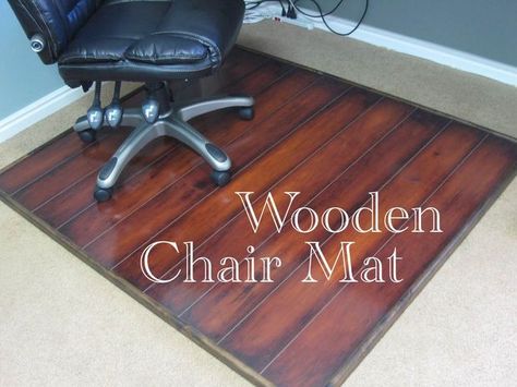 Make this for bill's desk using left over wood flooring.  From instructables.com Wooden Chair Mat Diy Wood Chair, Plastic Floor Mat, Wooden Office Chair, Diy Wood Floors, Office Chair Mat, Wood Laminate Flooring, Chair Mat, Chair Makeover, Diy Flooring