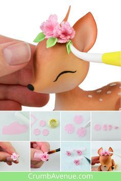 Clay Tutorials Step By Step, Simple Flower Crown, Flower Crown Tutorial, Crown Tutorial, Make Step By Step, Craft Cake, Fawn Deer, Fondant Animals