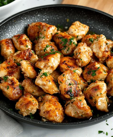 15-minute Garlic Butter Chicken Bites Recipe - sandyrecipes.com Recipetin Eats Chicken, Lemon Garlic Butter Chicken Bites, Lightly Breaded Chicken Bites, Butter Garlic Chicken Bites, Buttery Garlic Chicken, Lemon Garlic Chicken Bites Recipes, Oven Chicken Bites Recipes, Boneless Chicken Bites Recipes, Chicken Bites Crockpot