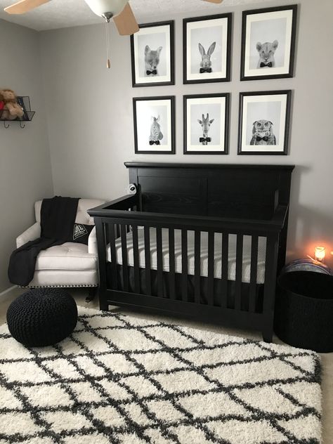 SJ’s baby boy little gentleman nursery Black Crib Nursery, Luxury Baby Room, Black Crib, Cozy Baby Room, Black Nursery, Baby Nursery Inspiration, Baby Room Themes, Nursery Room Design