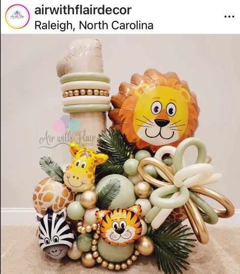 First Birthday Balloon Bouquet, Wild One Birthday Balloons, Wild One Balloon Bouquet, Safari Animal Balloons, Animal Balloon Bouquet, Ballon Decoration, Balloons Ideas, 1st Birthday Balloons, Balloon Garland Diy