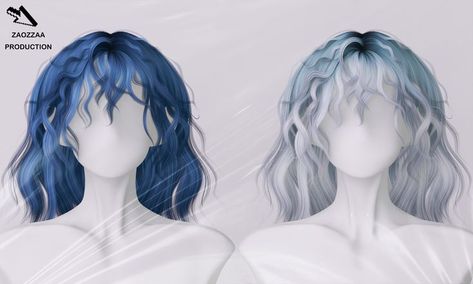 Half And Half Hair Sims 4 Cc, Sims 4 Cc Curly Hair Realistic, Sims 4 Two Colored Hair, Sims 4 Cc Blue Hair, Sims 4 Blue Hair, Half And Half Hair, Cc Hair, Sims 4 Alpha, Split Dyed Hair