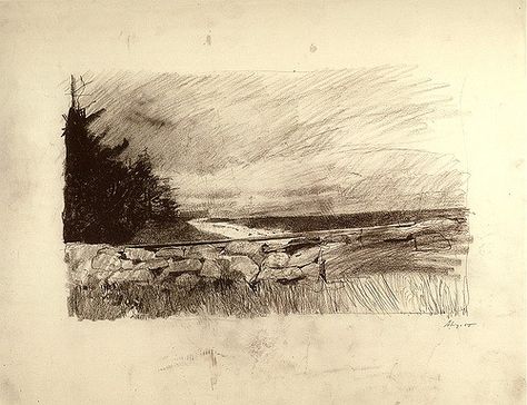 Pencil drawing "The Sweep" by Andrew Wyeth 1967 | Flickr - Photo Sharing! Andrew Wyeth Watercolor, Andrew Wyeth Art, Jamie Wyeth, Drawing Hair, Georges Seurat, Andrew Wyeth, Expressionist Painting, Landscape Drawings, Plein Air Paintings