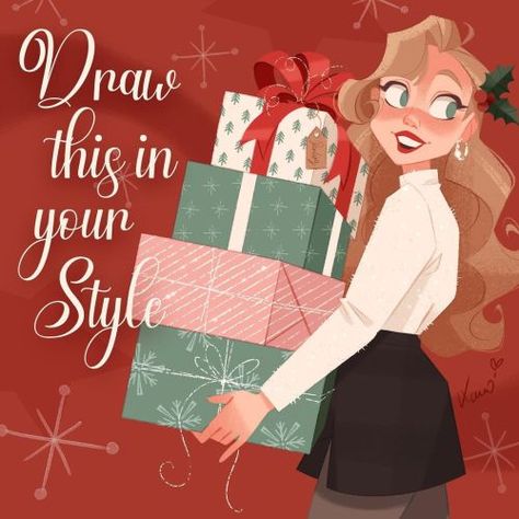 Karoline Pietrowski Christmas Art Digital, Christmas Poses Drawing Reference, Christmas Character Illustration, Christmas Character Drawing, Christmas Poses Drawing, Christmas Girl Drawing, Christmas Character Art, Christmas Digital Art, Christmas Poses