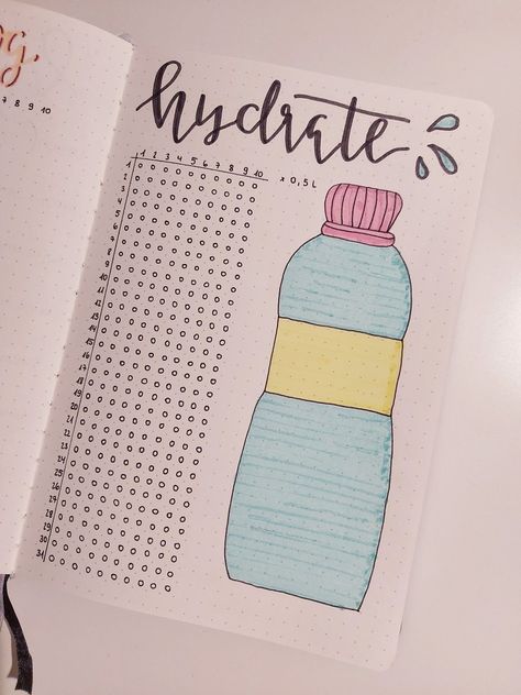 Bullet Journal Planner Water Log, Water Tracker, Hydrate Tracker Water Log Bullet Journal, Water Tracker Bullet Journal, Bullet Journal Water Tracker, Hydrate Tracker, Bullet Journal Work, Bullet Journal Ideas Templates, Creating A Bullet Journal, Bullet Journal Mood Tracker Ideas, Bullet Journal Paper