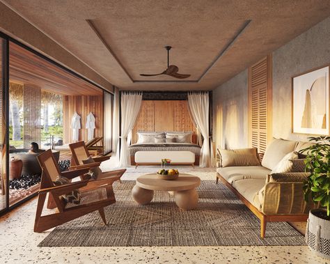 Resort complex in Comoros on Behance African Resort Design, Eco Resort Architecture, Rustic Hotel, Resort Interior Design, Mexican Interiors, Boutique Hotels Design, Mountain Interiors, Resort Interior, Racquet Club