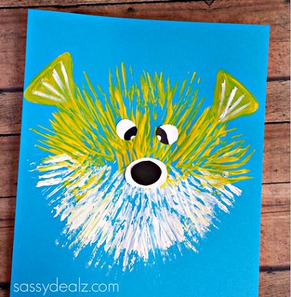 Kid's Puffer Fish Craft Using a Fork - Crafty Morning With links to more fork paintings. Chick, lion, dandelions, fireworks Ocean Kids Crafts, Ocean Animal Crafts, Under The Sea Crafts, Sea Activities, Ocean Activities, Ocean Kids, Sea Crafts, Fish Crafts, Puffer Fish