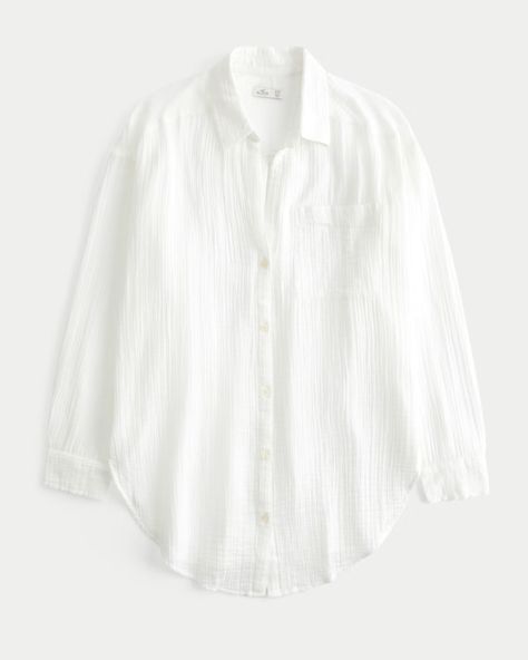 Women's Button-Up Gauze Shirt Dress | Women's Dresses & Rompers | HollisterCo.com Gauze Shirt, Flowy Shirt, Teen Clothing, Gauze Fabric, Fashion Design Sketches, Dress Shirts For Women, Women's Swimwear, Dress Romper, Clothing For Women