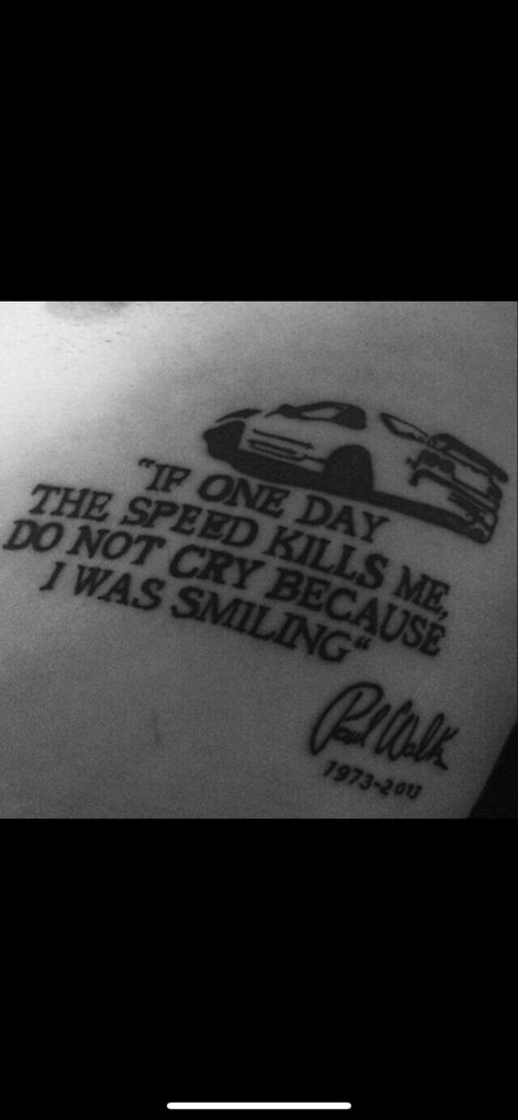 Speed Kills Tattoo, If One Day Speed Kills Me Tattoo, Speed Tattoo Ideas, If One Day Speed Kills Me, Motocross Tattoo For Men, Car Tattoo Ideas For Men, Monster Can Ideas, Bmw Tattoo, Speed Tattoo