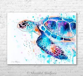 Turtle Watercolor Painting, Sea Turtle Watercolor Painting, Sea Turtle Watercolor, Sea Turtle Painting, Sea Turtle Wall Art, Turtle Watercolor, Illustration Kunst, Sea Life Art, Turtle Painting