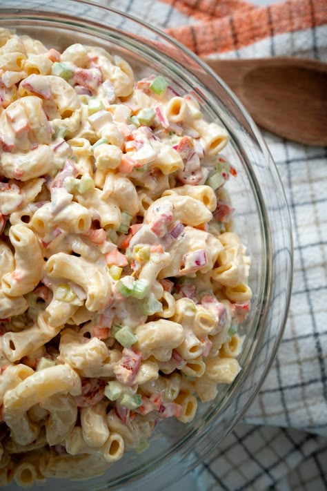 Guy Fieri’s Mac-Daddi-Roni Salad | 12 Tomatoes Guy Fieri Macaroni Salad, Cold Salad Pasta Recipes, Recipes With Thousand Island Dressing, Salads To Go With Sandwiches, Dolly Parton Macaroni Salad, Pasta Macaroni Recipes, Cuban Macaroni Salad, French Dressing Pasta Salad, Small Batch Pasta Salad