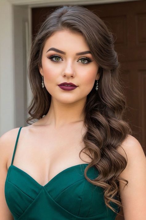 Makeup Emerald Green Dress, Makeup To Match A Green Dress, Makeup For A Dark Green Dress, Make Up To Go With Emerald Green Dress, Green Emerald Dress Makeup, Eye Makeup For Dark Green Dress, Formal Green Makeup, Makeup Dark Green Dress, Dark Green Makeup Look