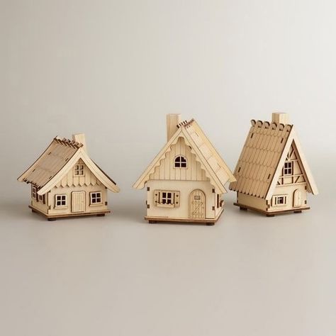 Popsicle Stick Houses, Wood Houses, Cottage In The Woods, Wooden Houses, Popsicle Stick Crafts, Miniature Houses, House Roof, Table Top Display, Fairy Houses