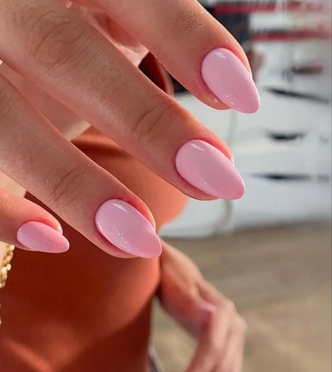 Solid Color Acrylic Nails, Short Almond Shape, Almond Nails Pink, Pink Nail Colors, Wide Nails, Baby Pink Nails, Plain Nails, Pink Gel Nails, Light Pink Nails