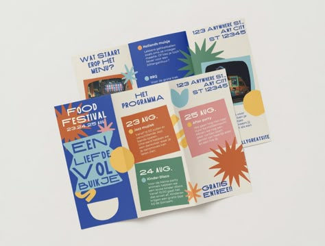 ⬇️ Design for free ⬇️ Event Pamphlet Design, City Brochure Design, Fundraiser Flyer Design, Canva Brochure Ideas, Colorful Flyer Design, Leave Behind Ideas Graphic Design, Fun Brochure Design, Flyer Poster Design, Rack Card Design Inspiration