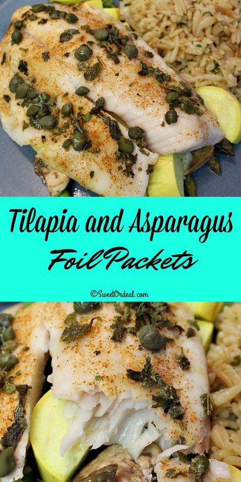 Fish In Foil Packets, Tilapia Recipes Easy, Fish And Veggies, Frozen Tilapia, Grilled Asparagus Recipes, Foil Dinners, Baked Tilapia, Foil Packet Meals, Foil Packet